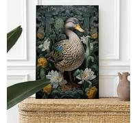 Fchen art William Morris Beautiful Duck Decor Duck Decorations for Home,Duck Pictures Wall Decor,Vintage Bird Floral Print Painting,Botanical Artwork for Bathroom Kitchen Office Decor Framed 60x90cm