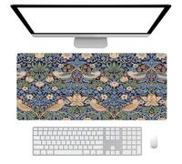 Fchen art William Morris Strawberry Thief Oversize Anti-Slip Rubber Base Mouse Mat,Water Resist Keyboard Pad for Gamer, Office & Home,Keyboard Pad XL Mouse Mat for Home and Office Blue/Green