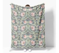 Fchen Art William Morris Vintage Floral Blanket - Soft Flannel Lightweight Botanical Throw for Bedroom & Sofa Decor - Blue & Pink - All Seasons - 125x150cm