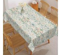 Fchen art William Morris Vintage Floral Rectangle Tablecloth,Waterproof Stain Resistant Farmhouse Table Cloth,White/Green Elegant Chic Decorative Table Cover for Dining Table,Buffet Parties