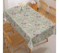 Fchen Art William Morris Vintage Floral Rectangle Tablecloth, Waterproof Stain Resistant Farmhouse Table Cloth, White/Green Elegant Chic Decorative Table Cover for Dining, Buffet, Parties, Camping
