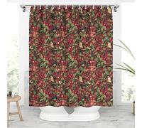 Fchen Art William Morris Vintage Floral Shower Curtain, Red/Green Botanical Bird, 180x180cm, 2 Panels, Waterproof, Polyester