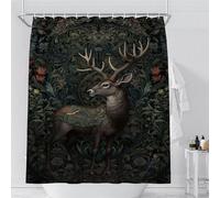Fchen Rustic Deer & Elk Shower Curtain - Forest Wildlife Animal Jungle Landscape Bathroom Decor Fabric Set With 12 Hooks - 180x180cm