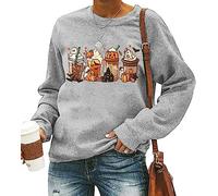 FCHICH Pumpkin Spice Latte Sweatshirt for Women Halloween Coffee Lover Shirt Gift Casual Fall Long Sleeve Pullover Tops, Gray, Large