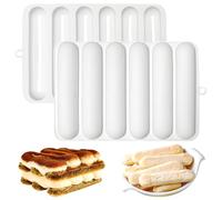 Fchil Silicone Eclair Mold for Ladyfinger Biscuit & Hot Dog Buns | 6-Cavity Design, 8.62 x 5.70 in Size, 2-Pack Set, For Tiramisu Baking, Easy Release