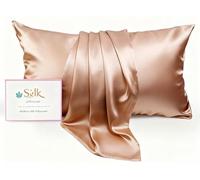 FCHJXTL Premium Mulberry Silk Pillowcase for Hair and Skin,Silk Pillow Cases with Hidden Zipper,Cooling Gold Silk Satin Pillowcase for Sleeping Women,1 Piece (Beige, Standard)