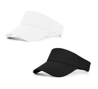 FCHUI Sun Visor Cap - 2Pcs White+Black Women Ponytail Baseball Cap, Long Peak Thicker Sweatband Adjustable Hat for Golf Cycling Fishing Tennis Running Jogging Visor Hats for Men (White+Black)