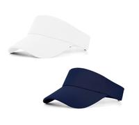 FCHUI Sun Visor Cap - 2Pcs White+Navy Women Ponytail Baseball Cap, Long Peak Thicker Sweatband Adjustable Hat for Golf Cycling Fishing Tennis Running Jogging Visor Hats for Men (White+Navy)