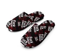 Fck C-ancer Flannel Men's Slip-on Slippers Soft Warm House Shoes Cotton-Lining Rubber Sole for Home Hotel 41-42_（7.5-8.5）