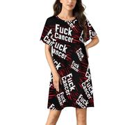 Fck C-ancer Nightgowns for Women Short Sleeve Night Gown Soft Sleepwear Print Sleep Dress