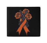 FCK C-ancer Rose Ribbon Bifold Wallet with ID Window Leather Slim Wallet RFID Blocking Compact Purse for Men Women