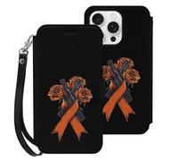 Fck C-ancer Rose Ribbon Leather Flip Phone Case Wallet Cover Compatible with iPhone 16/16 Plus/16 Pro/16 Pro Max/16 E