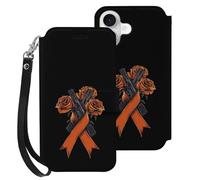 Fck C-ancer Rose Ribbon Leather Flip Phone Case Wallet Cover Compatible with iPhone 16/16 Plus/16 Pro/16 Pro Max/16 E