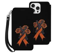 Fck C-ancer Rose Ribbon Leather Flip Phone Case Wallet Cover Compatible with iPhone 16/16 Plus/16 Pro/16 Pro Max/16 E