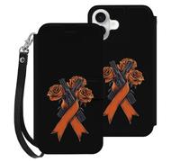 Fck C-ancer Rose Ribbon Leather Flip Phone Case Wallet Cover Compatible with iPhone 16/16 Plus/16 Pro/16 Pro Max/16 E