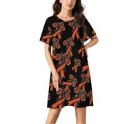 Fck C-ancer Rose Ribbon Nightgowns for Women Short Sleeve Night Gown Soft Sleepwear Print Sleep Dress