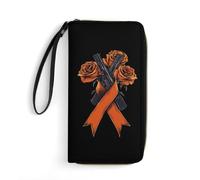 FCK C-ancer Rose Ribbon Women's Wallet Leather Coin Purse with Hand Strap Travel Long Wallets Credit Card Holder for Daily Use Gifts