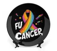 FCK Cancer Rainbow Ribbon Decorative Plate Ceramic China Plates with Display Stand for Home Wall Decor 7inch