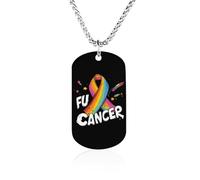 Fck Cancer Rainbow Ribbon Titanium Steel Necklace Adjustable Chain Pendant Stylish Jewelry