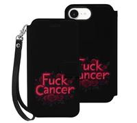 Fck Cancer Rose Leather Flip Phone Case Wallet Cover Compatible with iPhone 16/16 Plus/16 Pro/16 Pro Max/16 E