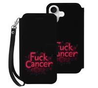 Fck Cancer Rose Leather Flip Phone Case Wallet Cover Compatible with iPhone 16/16 Plus/16 Pro/16 Pro Max/16 E