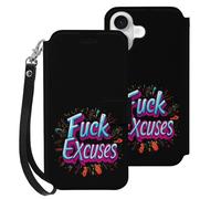 Fck Excuses Leather Flip Phone Case Wallet Cover Compatible with iPhone 16/16 Plus/16 Pro/16 Pro Max/16 E