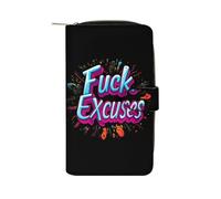 FCK Excuses Leather Wallet Cloth Long Clutch with 12 Card Holder Handbag for Men Women