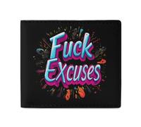 FCK Excuses Leather Wallet Slim Purse with ID Window RFID Blocking Bifold for Men Women