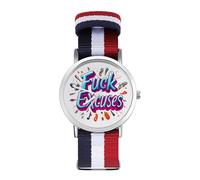 FCK Excuses Nylon Wrist Watches Braided Stra Non-Scale Casual Watch for Work Workout