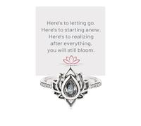 Fck It And Begin Again Lotus Ring, S925 Silver Lotus Fck It Ring High Polish Tarnish Resistant Zircon Inlaid Inspirational Ring No Mud No Lotus Ring Friendship Jewelry for Women, 8 UK, Metal, Cubic