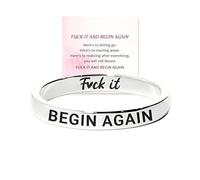 Fck It And Begin Again Mantra Ring, Inspirational Engraved Ring, Funny Fuck It Circle Rings, Stackable Self Worth Motivation Rings, Personality Friendship Jewelry Gift for Women (Silver, 7)