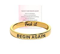 Fck It And Begin Again Mantra Ring, Inspirational Engraved Ring, Funny Fuck It Circle Rings, Stackable Self Worth Motivation Rings, Personality Friendship Jewelry Gift for Women (Gold, 7)