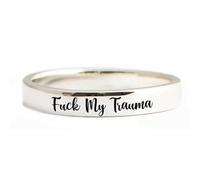Fck My Trauma Circle Ring Stainless Steel Inspirational Trauma Healing Self-Words Stackable Mood Ring Funny Curse Words Minimalist Friendship Jewelry Gift for Women Sister, 9, Metal, No Gemstone