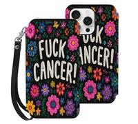 Fck Off C-ancer Leather Flip Phone Case Wallet Cover Compatible with iPhone 16/16 Plus/16 Pro/16 Pro Max/16 E