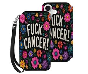 Fck Off C-ancer Leather Flip Phone Case Wallet Cover Compatible with iPhone 16/16 Plus/16 Pro/16 Pro Max/16 E