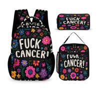 Fck Off C-ancer Set of 3 Backpack With Lunchbox Pencil Cases