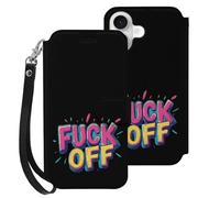 Fck Off Leather Flip Phone Case Wallet Cover Compatible with iPhone 16/16 Plus/16 Pro/16 Pro Max/16 E