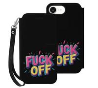 Fck Off Leather Flip Phone Case Wallet Cover Compatible with iPhone 16/16 Plus/16 Pro/16 Pro Max/16 E