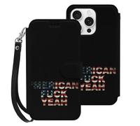 Fck Yeah Vintage U.S. Flag Leather Flip Phone Case Wallet Cover Compatible with iPhone 16/16 Plus/16 Pro/16 Pro Max/16 E
