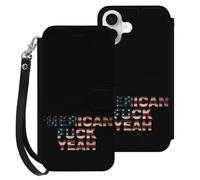 Fck Yeah Vintage U.S. Flag Leather Flip Phone Case Wallet Cover Compatible with iPhone 16/16 Plus/16 Pro/16 Pro Max/16 E