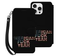 Fck Yeah Vintage U.S. Flag Leather Flip Phone Case Wallet Cover Compatible with iPhone 16/16 Plus/16 Pro/16 Pro Max/16 E