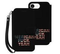 Fck Yeah Vintage U.S. Flag Leather Flip Phone Case Wallet Cover Compatible with iPhone 16/16 Plus/16 Pro/16 Pro Max/16 E