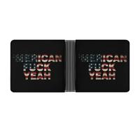 FCK Yeah Vintage U.S. Flag Leather Wallet Slim Bifold Wallets PU Cloth with 12 Card Long Clutch Handbag for Men Women