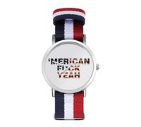 FCK Yeah Vintage U.S. Flag Nylon Wrist Watches Braided Stra Non-Scale Casual Watch for Work Workout