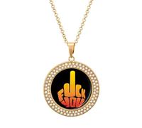 Fck You Middle Finger Women's Necklaces Round Long Alloy Pendant Necklace Minimalist Tiny Jewelry Gift Golden-style