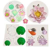 FCKEMLDS Lotus Flower Silicone Molds Lotus Root Fondant Mold for Cake Decoration Chocolate Candy Gum Paste Cupcake Topper Polymer Clay Set of 4