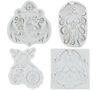 FCKEMLDS Pirate Silicone Molds Rudder Anchor Fondant Mold Octopus Pirate Skull Chocolate Mold For Cake Decoration Cupcake Topper Candy Polymer Clay Gum Paste Set of 4