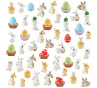 FCKLVMC 57 Pcs Easter Mini Resin Figures, Mini Easter Bunny Figurines for Dollhouse Easter Egg Fillers Fairy Garden Spring Ornament