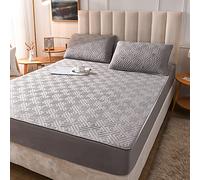 FCLDESHOP Easy Care Fitted Sheets,Pure Cotton Thick Quilted Mattress Protector, Solid Color Non-Slip Extra Deep Pocket Mattress Topper,Grey 3,200x220cm+36cm