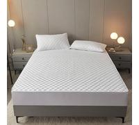 FCLDESHOP Plain Fitted Sheet,Solid Color Quilted Cotton Box Spring Mattress Cover, Bedroom Hotel Homestay Anti-Slip Bed Cover Mattress Protector,White A,120cm*200cm (47 X 79x 12inch)